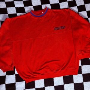 Bugle Boy Red Crewneck Sweater with Blue-Trim Collar